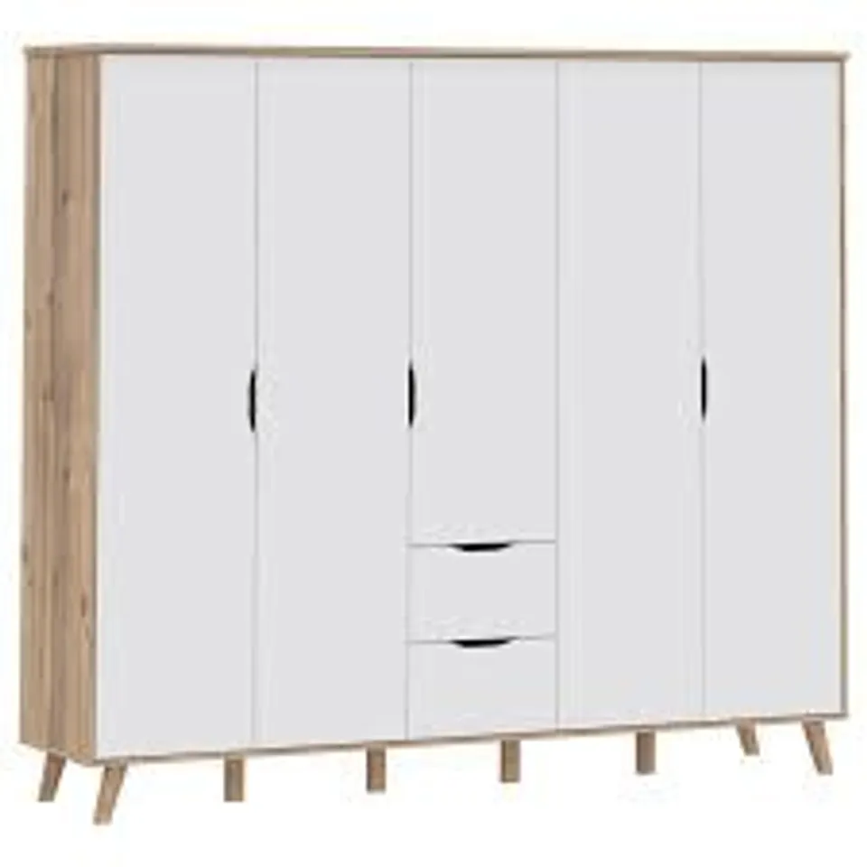 BOXED FORTE 5-DOOR, 2-DRAWER WARDROBE - WHITE (5 BOXES)