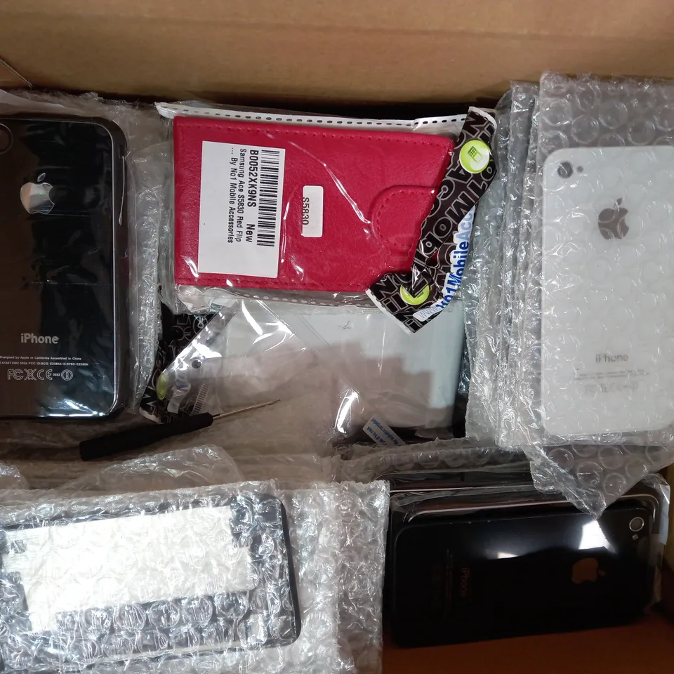 BOX OF APPROXIMATELY 50 ASSORTED PHONE CASES, COVERS, AND BACKS FOR VARIOUS MAKES AND MODELS