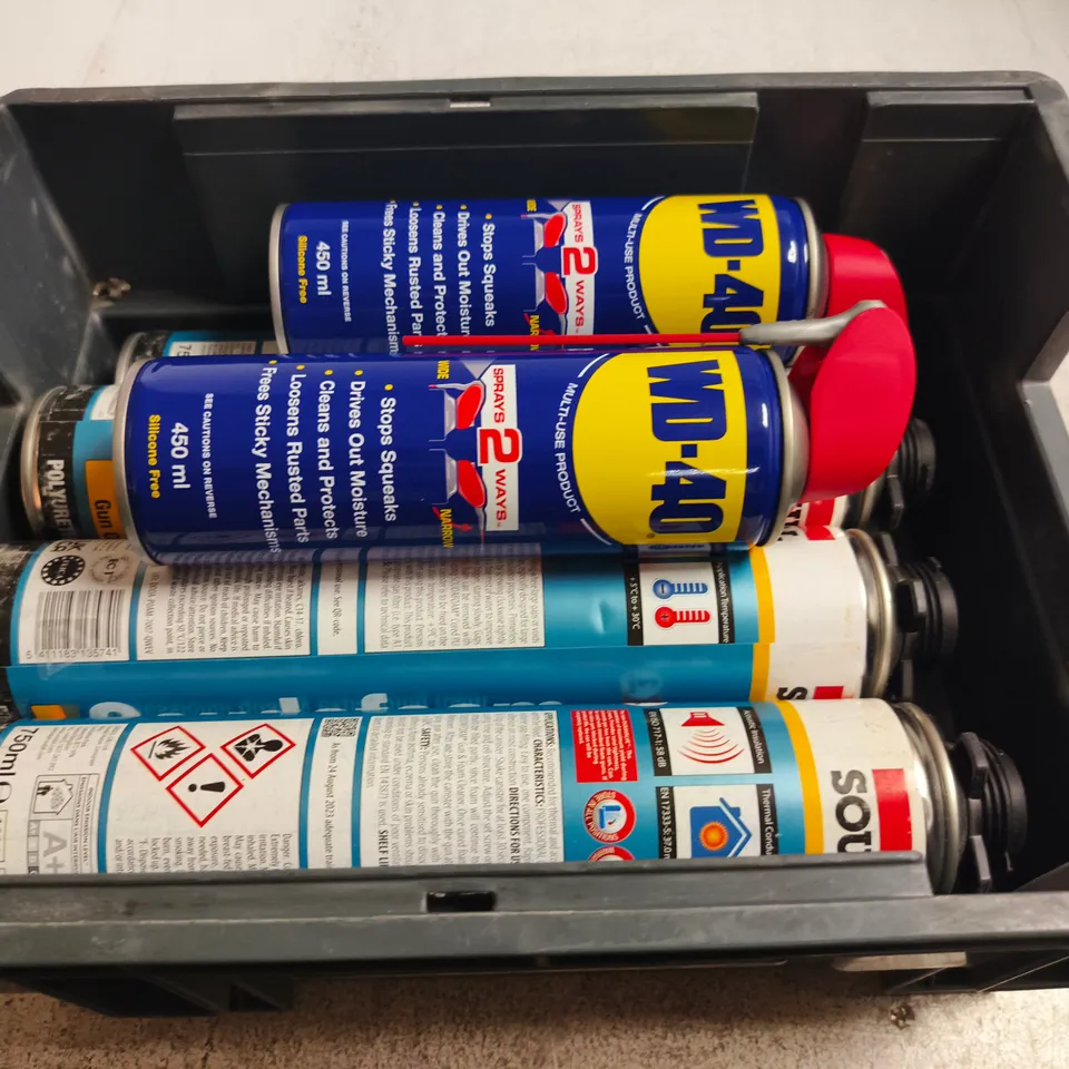 APPROXIMATELY 15 ASSORTED AEROSOLS TO INCLUDE WD-40 AND GAP FILLER