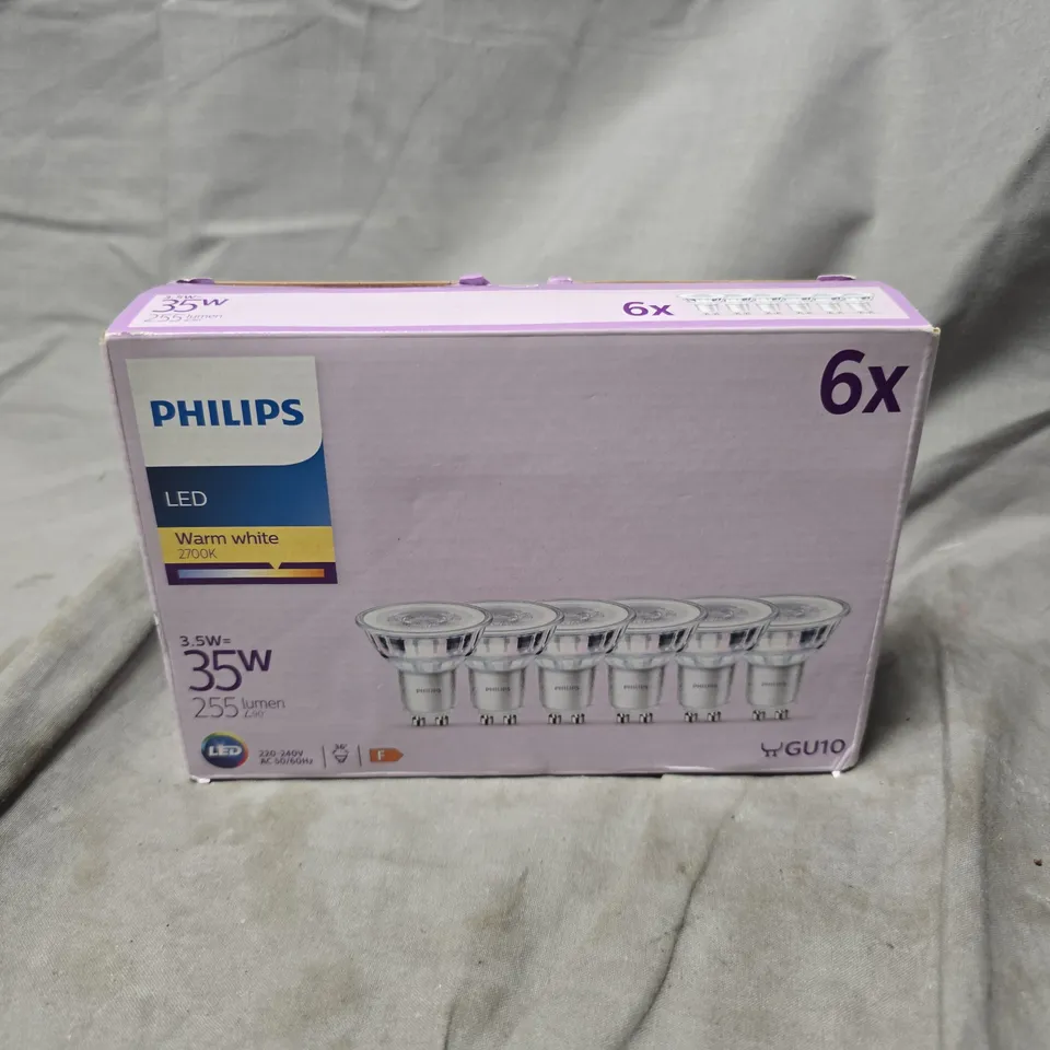 BOXED PHILIPS LED WARM WHITE GU10 BULBS (6 IN PACK)