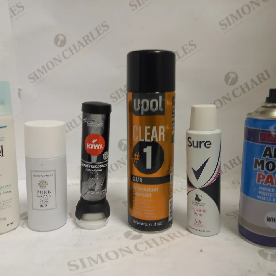 LOT OF APPROXIMATELY 20 ASSORTED AEROSOLS, TO INCLUDE PAINT, CUREL, UV RESISTANT CLEARCOAT, ETC - COLLECTION ONLY