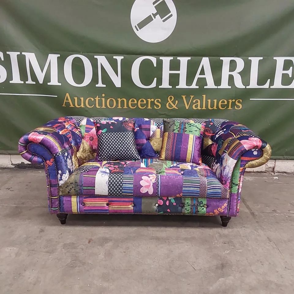 QUALITY DESIGNER CAMAURY VELVET PATCHWORK SOFA RRP £1299.99