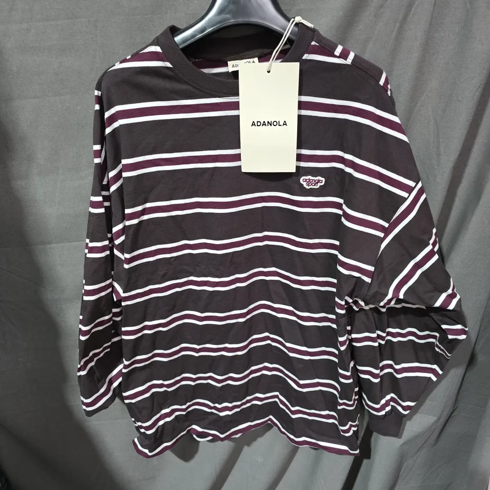 ADANOLA SPORT STRIPE LONG SLEEVE T-SHIRT IN COFFEE BEAN - SMALL