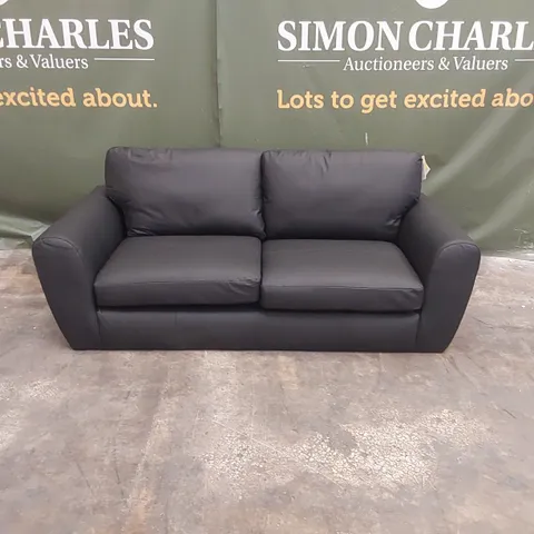 QUALITY DESIGNER SHAY 3-SEATER LEATHER SOFA - BLACK