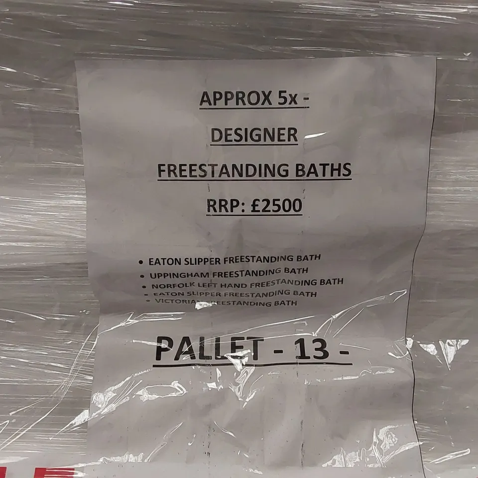 PALLET OF APPROXIMATELY 5x DESIGNER FREESTANDING BATH TUBS