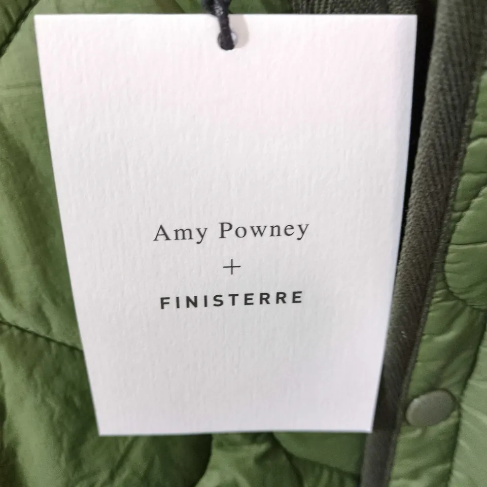 AMY POWNEY + FINISTERRE QUILTED OLIVE-GREEN JACKET, UK SIZE 14