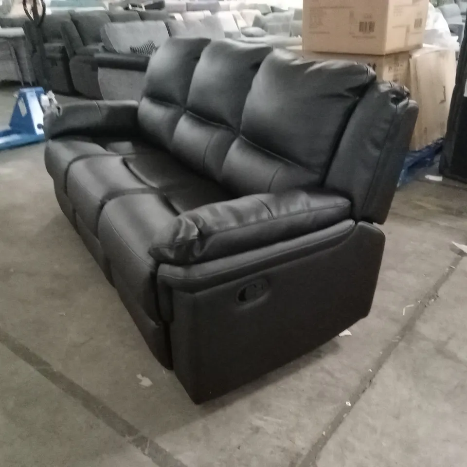 ALBION LUXURY FAUX LEATHER 3 SEATER HIGH BACK MANUAL RECLINER SOFA - BLACK RRP £619