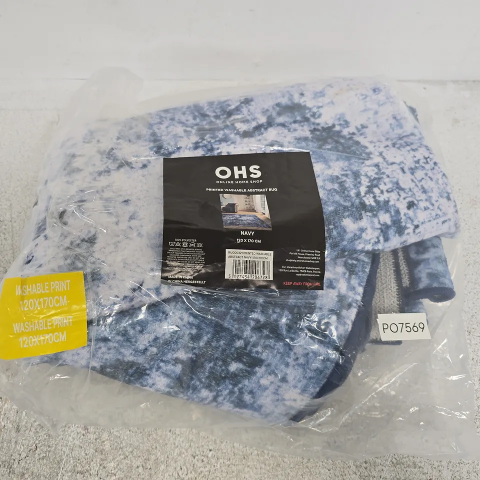 OHS ONLINE HOME SHOP NAVY PRINTED WASHABLE ABSTRACT RUG 120 X 170 CM