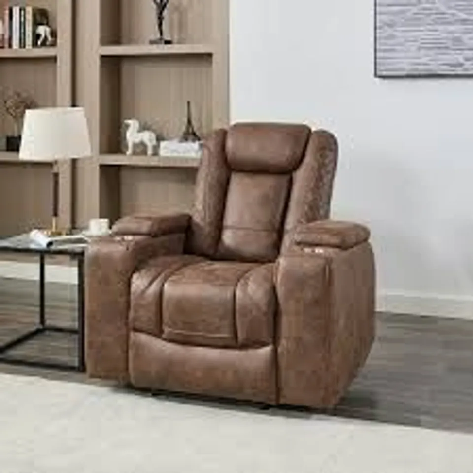 BOXED ASHTON 1 SEATER FABRIC AUTO RECLINER CHAIR - BROWN