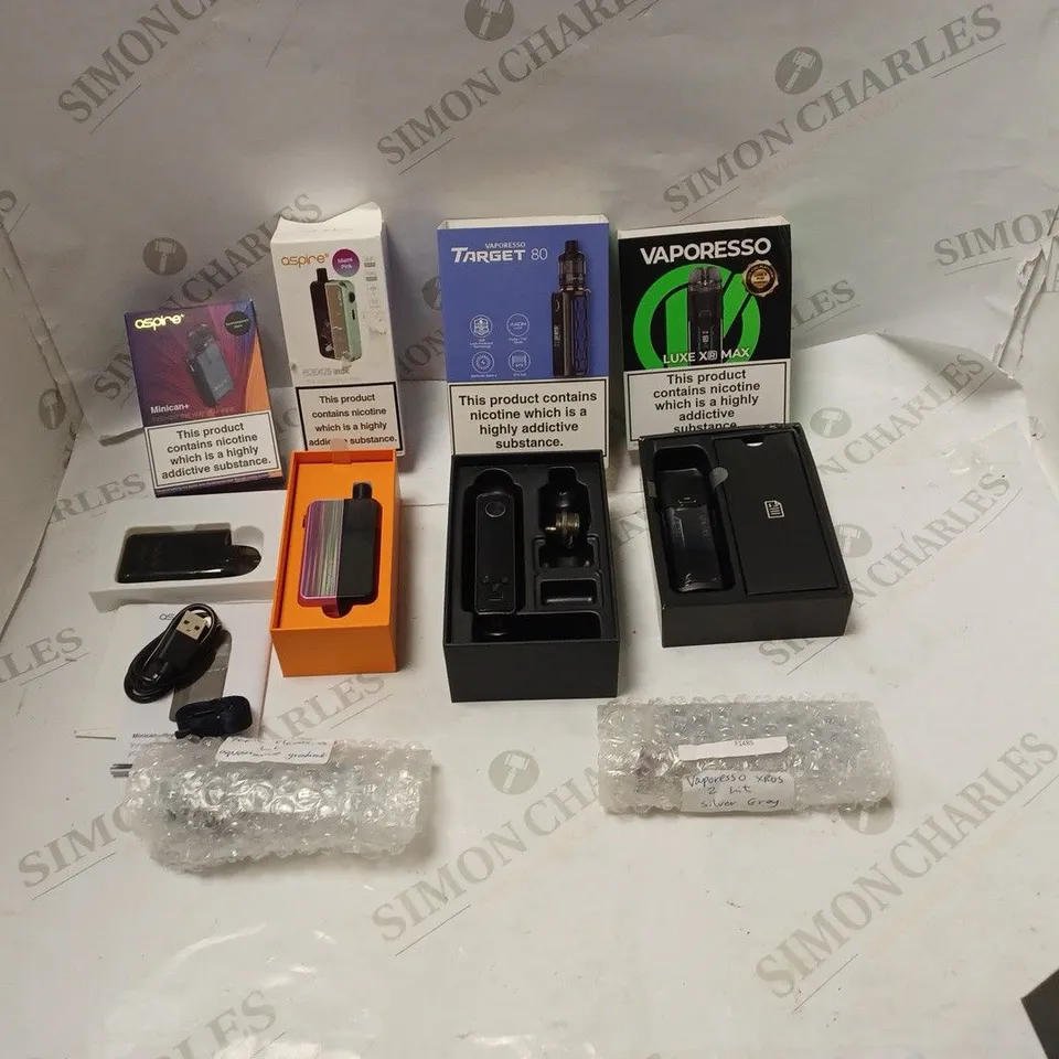 BOXED VAPORESSO LUX X MAX AND TARGET 80 PLUS UNBOXED PRODUCT. BOXED ASPIRE MINICAN+ AND FLEXUS BLOK PLUS UNBOXED PRODUCT 