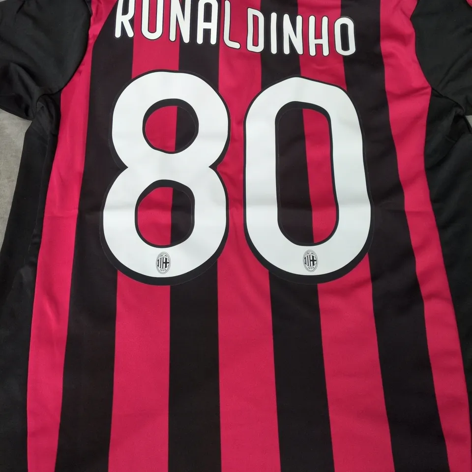 ADIDAS AC MILAN 2008/2009 HOME JERSEY - RONALDINHO, NUMBER 80 SIZE SMALL