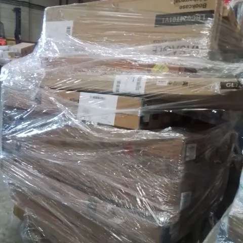 PALLET OF ASSORTED HOUSEHOLD GOODS AND PRODUCTS TO INCLUDE; BOOKCASE,COMPUTER DESK,LADDER