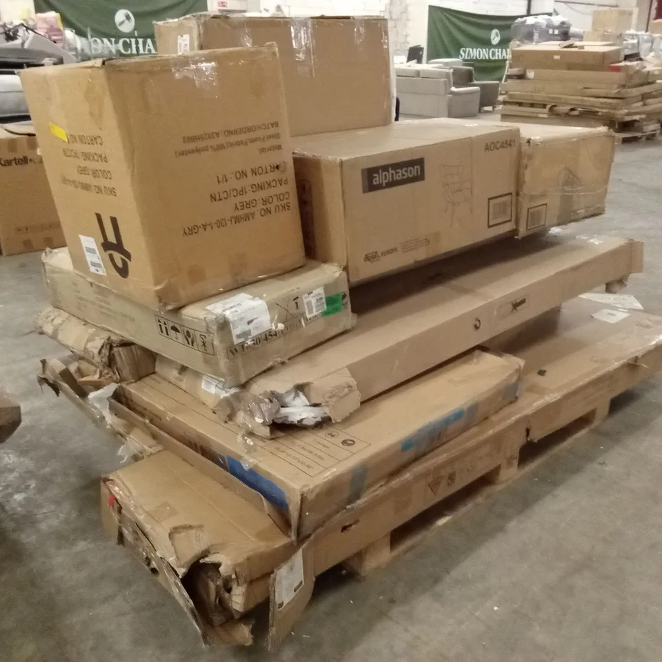 PALLET OF ASSORTED INCOMPLETE FURNITURE PARTS AND PIECES