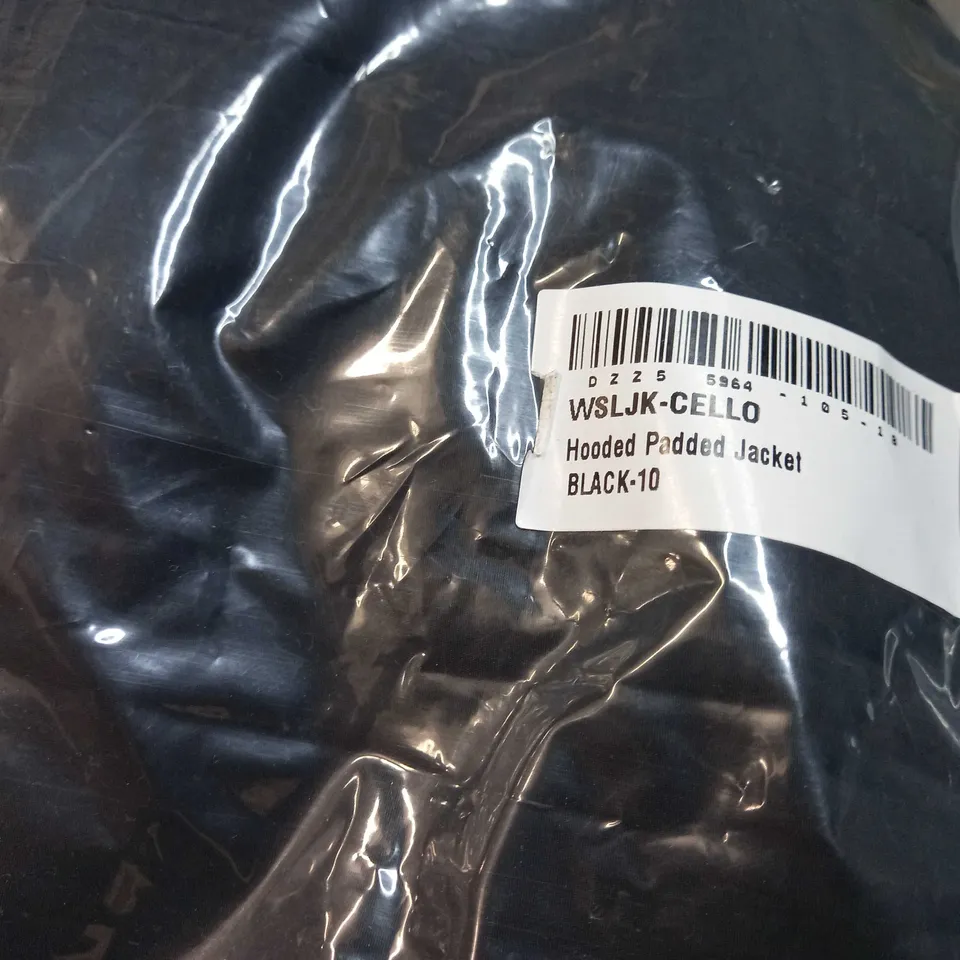 PACKAGED BOOHOO BLACK PADDED/HOODED JACKET - SIZE 10