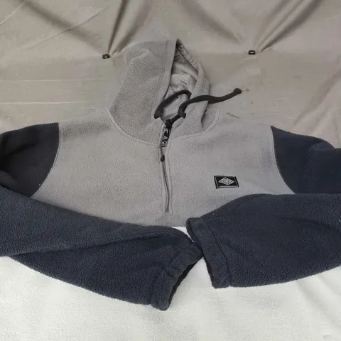 SUPER MASSIVE FLEECE HOODIE – GREY BODY WITH NAVY SLEEVES – MEDIUM