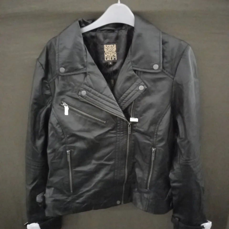 BIBA LEATHER BIKER JACKET IN BLACK - SIZE 16