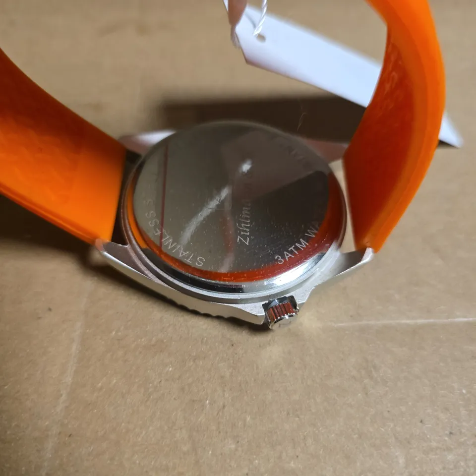 ZIHLMANN & CO STAINLESS STEEL WATCH WITH ORANGE FACE & RUBBER STRAP