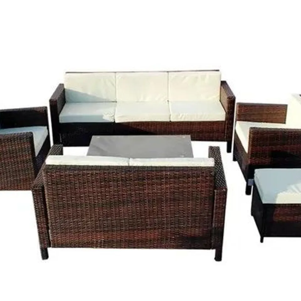 BOXED 8-SEATER GREENWICH RATTAN SET - BROWN (2 BOXES)