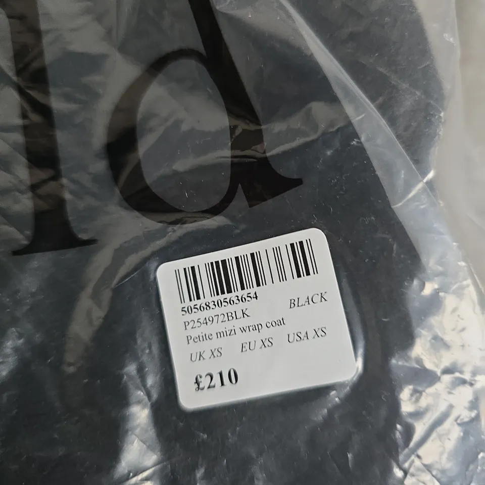 BAGGED NOBODY'S CHILD PETITE MIZ WRAP COAT – UK XS (BLACK)