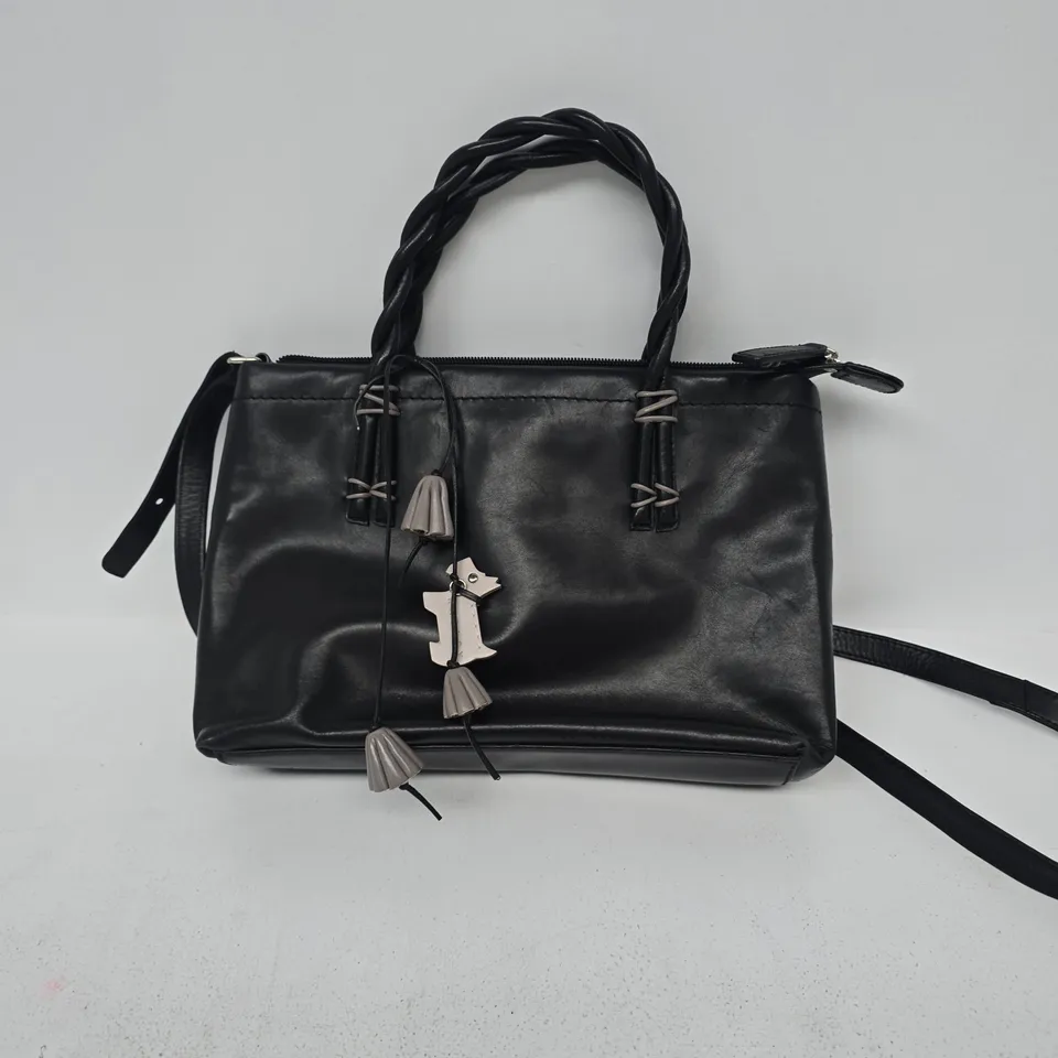 RADLEY BLACK LEATHER HANDBAG WITH TASSEL CHARMS AND CROSSBODY STRAP