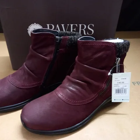 BOXED PAIR OF PAVERS BURGUNDY ANKLE BOOTS - 6(39)