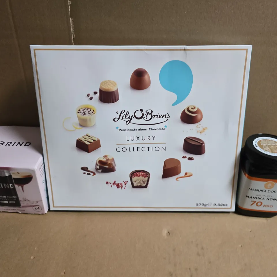 APPROXIMATELY 10 ASSORTED FOOD ITEMS TO INCLUDE - GRIND, LUXURY CHOCOLATES AND HONEY