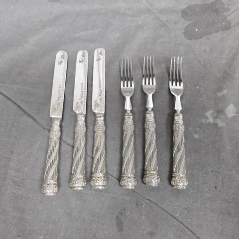 SET OF 6 ANTIQUE CUTLERY ITEMS INCLUDES 3 FORKS AND 3 KNIVES