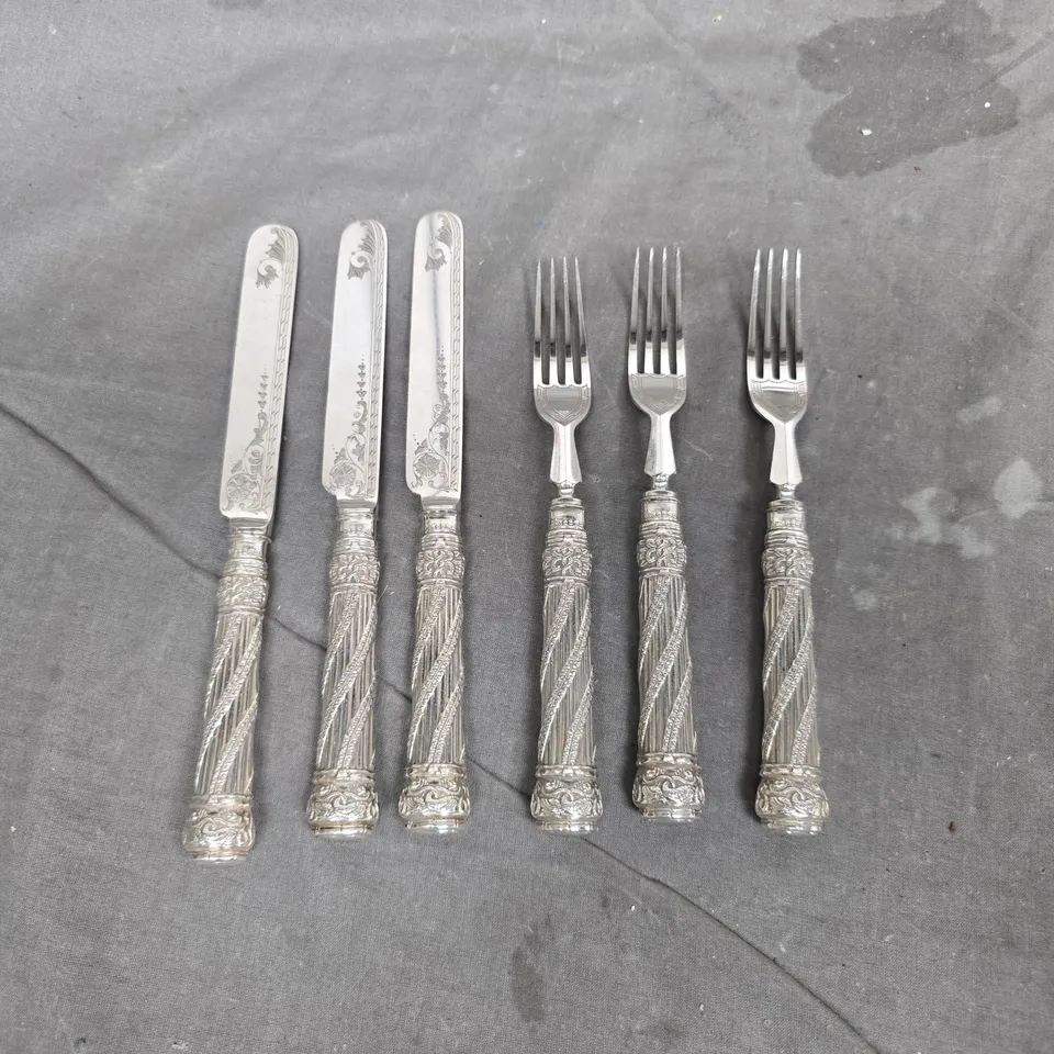 SET OF 6 ANTIQUE CUTLERY ITEMS INCLUDES 3 FORKS AND 3 KNIVES