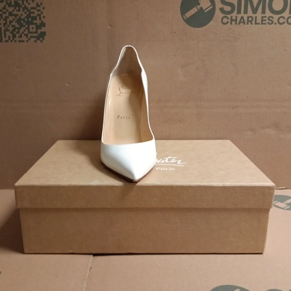 BOXED PAIR OF CHRISTIAN LOUBOUTIN POINTED TOE STILETTO HEELS IN WHITE SIZE EU 38.5