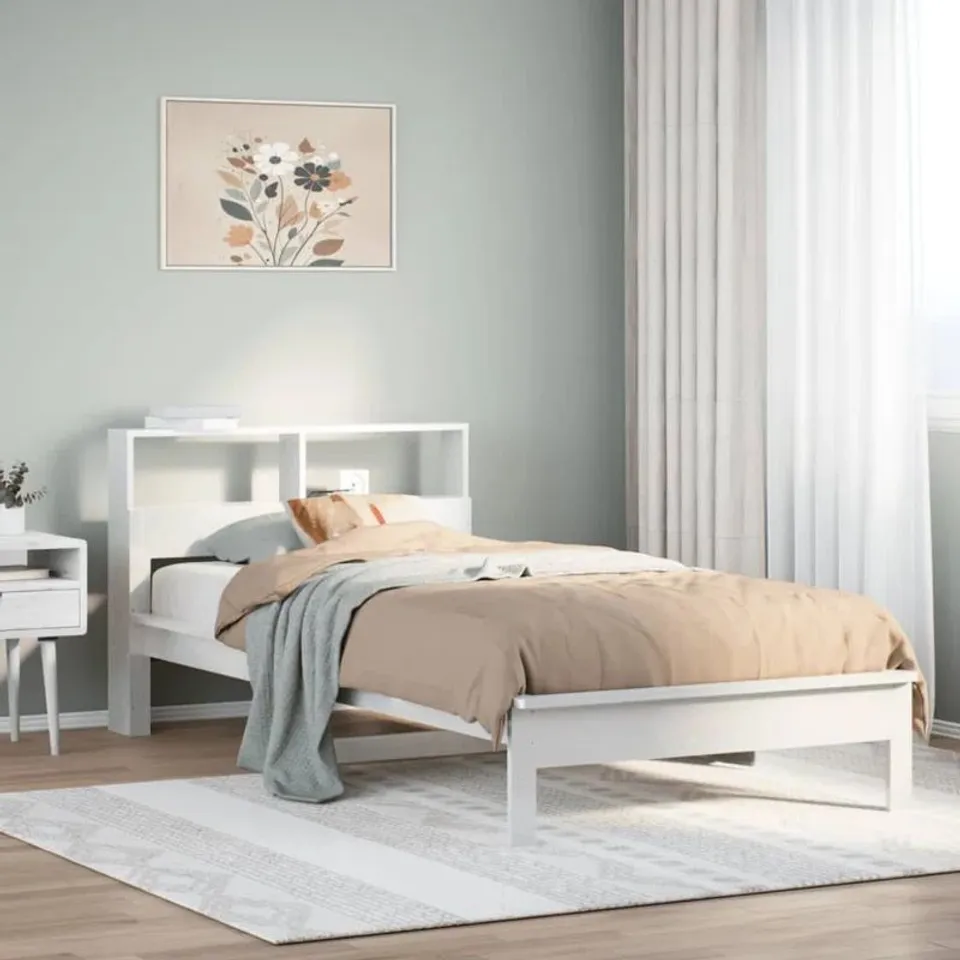 BOXED 17 STORIES BOOKCASE BED WITHOUT MATTRESS WHITE SMALL SINGLE SOLID WOOD (1 BOX)