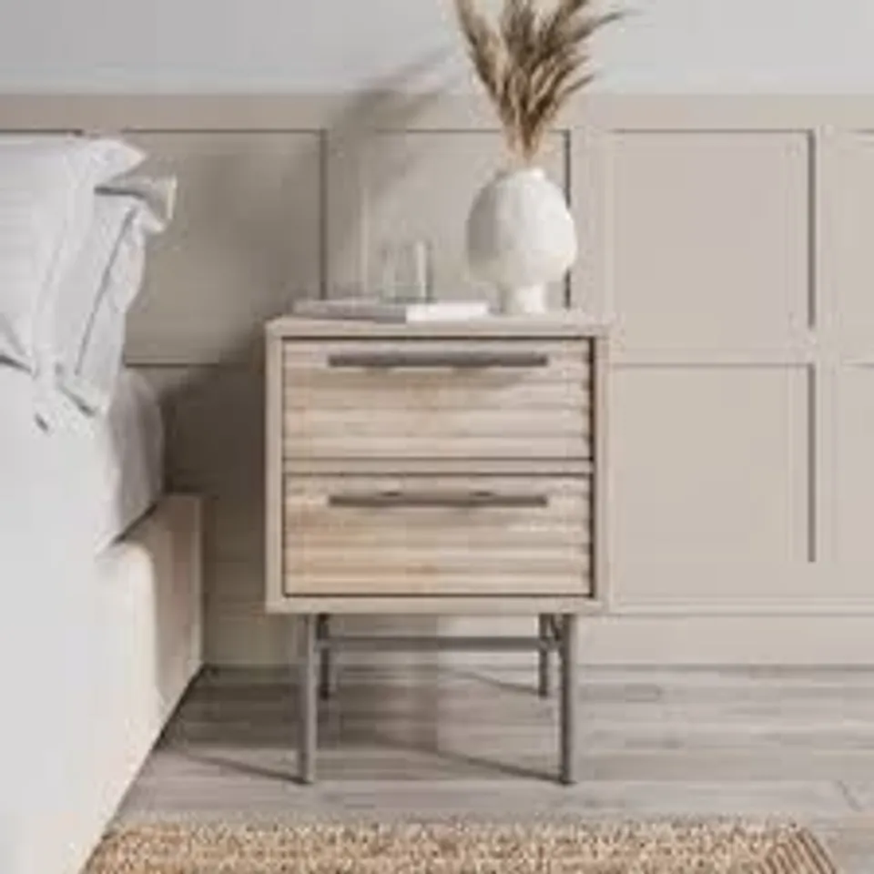 BOXED BRYANT 2 DRAWER BEDSIDE TABLE WHITEWASH