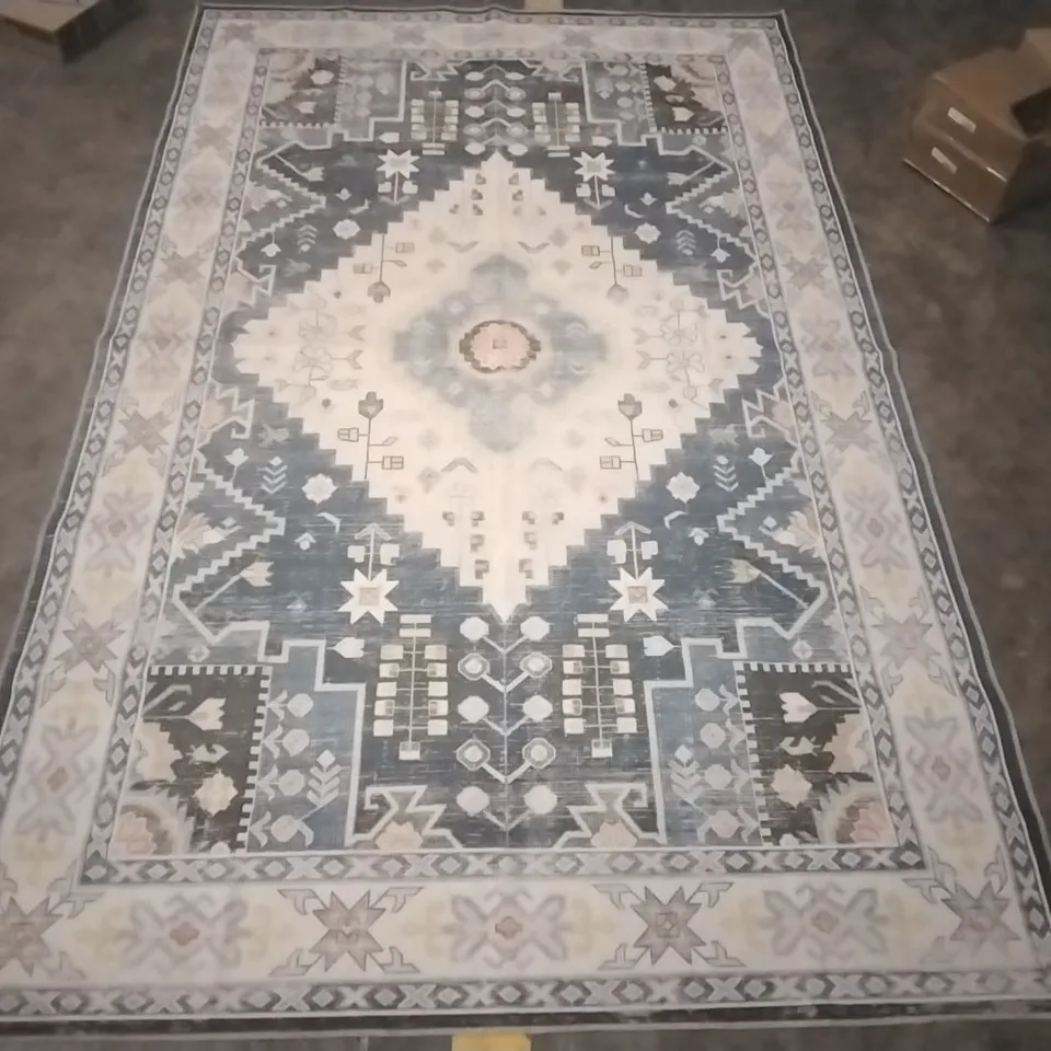 ARIZONA BOHEMIAN MACHINE WASHABLE NON SLIP AREA RUG NAVY/IVORY 245X152CM