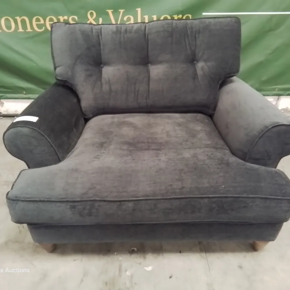 QUALITY BRITISH DESIGNER & MANUFACTURED LOUNGE Co. BRONWYN SNUGGLER CHAIR BAT ORCHID FABRIC 