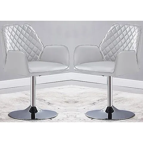 BRAND NEW BOXED SET OF 2 BUCKTEREAR TWIST DINING CHAIRS IN WHITE WITH CHROME BASE (1 BOX)