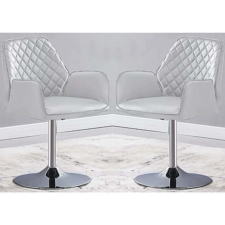 BRAND NEW BOXED SET OF 2 BUCKTEREAR TWIST DINING CHAIRS IN WHITE WITH CHROME BASE (1 BOX)