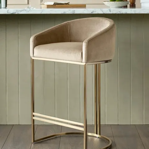 BOXED DANETTI DAKOTA CHAMPAGNE VELVET & BRASS BAR STOOL