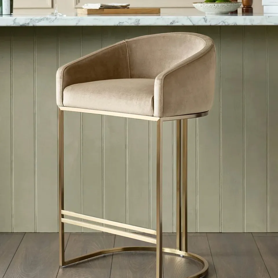 BOXED DANETTI DAKOTA CHAMPAGNE VELVET & BRASS BAR STOOL