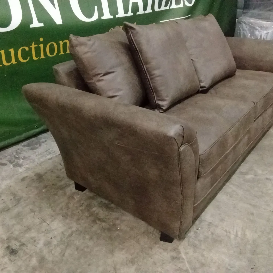 DURY LEATHER LOOK 3 SEATER SOFA - CHOCOLATE RRP £599