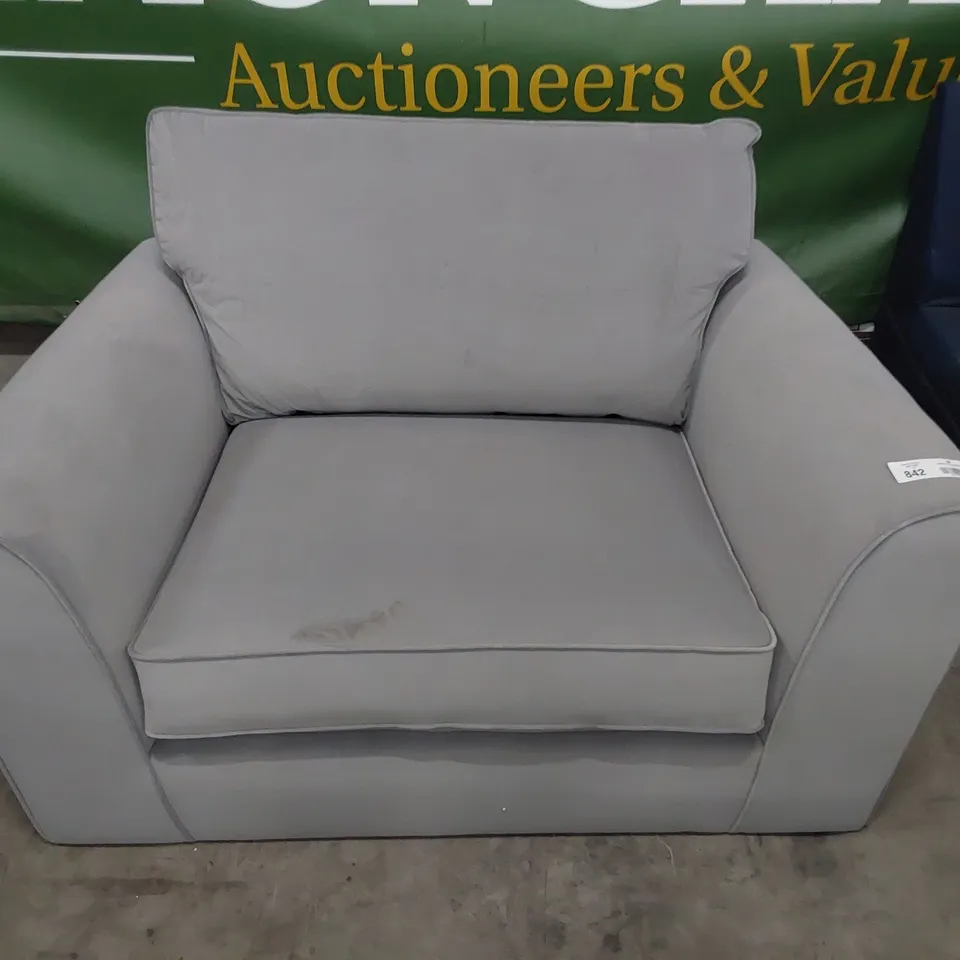 DESIGNER SNUGGLER CHAIR LIGHT GREY PLUSH FABRIC 