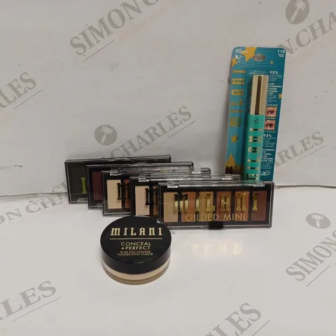 7 MILANI COSMETICS TO INCLUDE GLIDED MINI EYESHADOW PALETTE, CONCEAL PLUS PERFECT BLUR OUT POWDER, MASCARA 