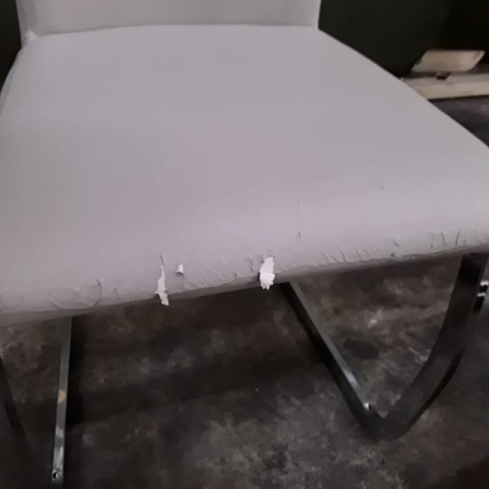 SET OF 4 LIGHT GREY LEATHER DINING CHAIRS