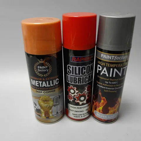 APPROXIMATELY 50 ASSORTED AEROSOLS TO INCLUDE PAINTFACTORY HIGH TEMPERATURE PAINT, RAPIDE SILICONE LUBRICANT, PAINTFACTORY INTERIOR & EXTERIOR METALLIC SPRAY DEEP COPPER, ETC - COLLECTION ONLY