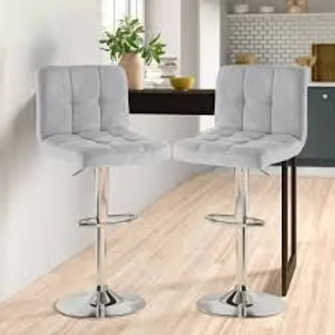 BOXED PAIR OF NEO FAUX LEATHER GREY BAR STOOLS WITH CHROME BASE (1 BOX)