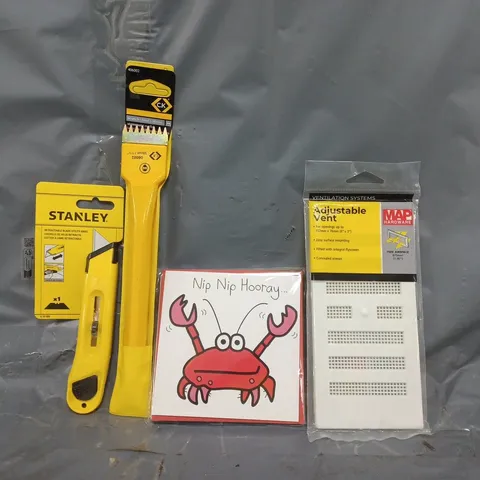 APPROXIMATELY 10 ASSORTED HOUSEHOLD ITEMS TO INCLUDE ADJUSTABLE VENT, SCUTCH CHISEL, ETC - COLLECTION ONLY