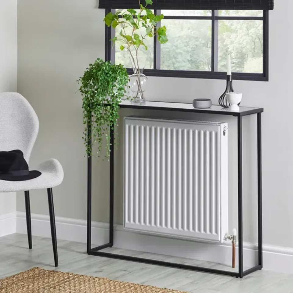 BOXED SULLIVAN SLIM CONSOLE TABLE - BLACK AND MIRROR