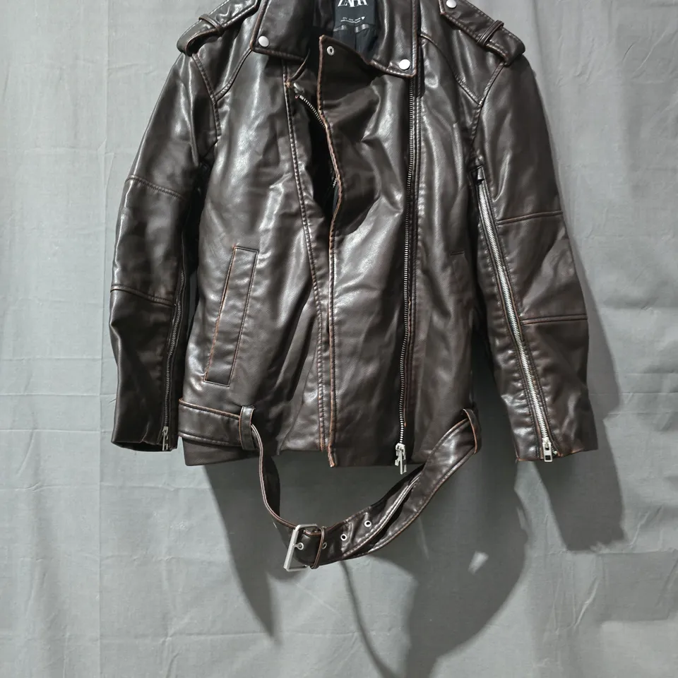 ZARA LEATHER BIKER JACKET – BROWN (UK SIZE NOT SHOWN)