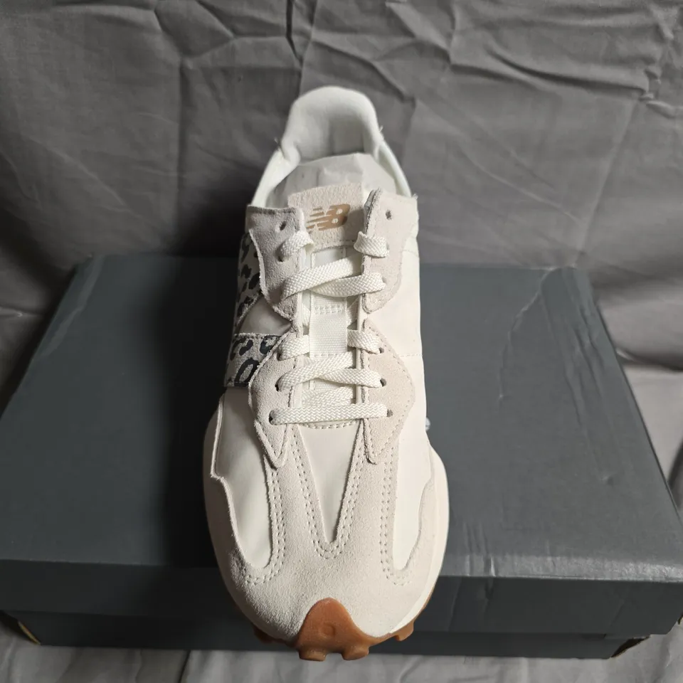 NEW BALANCE SNEAKERS – WHITE WITH LEOPARD PRINT PANELS - UK SIZE 5.5