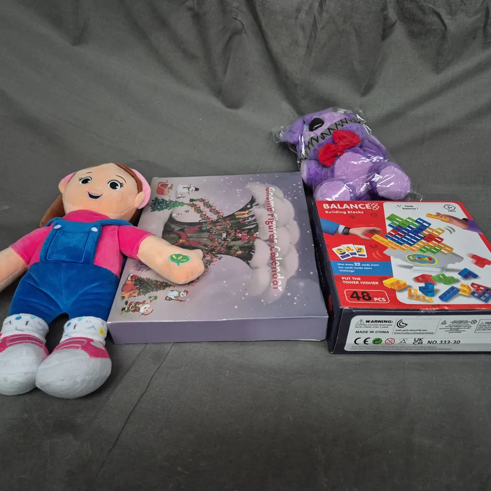 LARGE BOX OF ASSORTED TOYS AND GAMES TO INCLUDE TEDDIES, ADVENT CALENDAR AND BUILDING BLOCKS