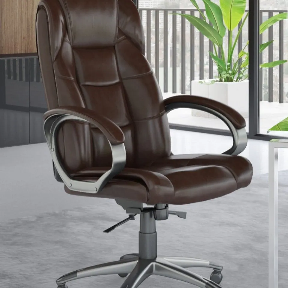 BOXED NORTHLAND HIGH BACK LEATHER EXECUTIVE CHAIR - BROWN (1 BOX)