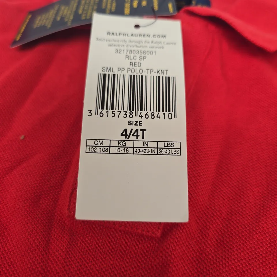 POLO RALPH LAUREN KIDS' POLO SHIRT – RED, UK 4-5 (US 4/4T)